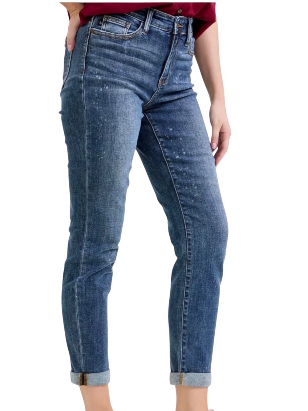 Judy Blue High Rise Bleach Splash Boyfriend Jeans Medium Wash Stretch 13/31
